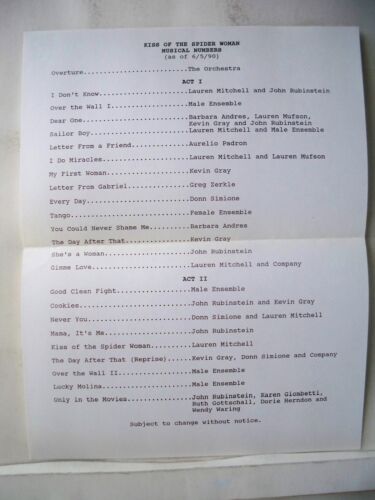 KISS OF THE SPIDER WOMAN Large Program LAUREN MITCHELL Tryout SUNY Purchase 1990