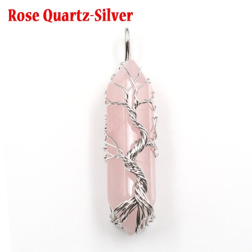 Hexagonal Quartz Crystal Chakra Tree of Life Point Pendant Necklace Jewelry