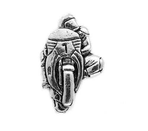 English Silver colour Pewter in gift pouch Motorbike and Rider Pin Badge 