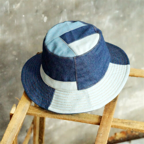 Denim Patchwork Bucket Hat Fishing Unisex Sunhat Cap Vintage Fashion Outdoor 