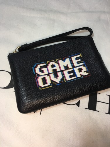 Coach Pac Man x Coach Game Over Black Leather Wristlet F73399 BNWT