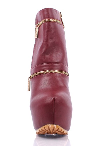Wine Faux Leather Booties Zipper Block 5.5 inch Heels Womens Ankle Boots