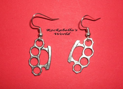 Ohrringe Knuckle HOT Schlagring Rockabilly Lolita Metal Duster Earring used-look