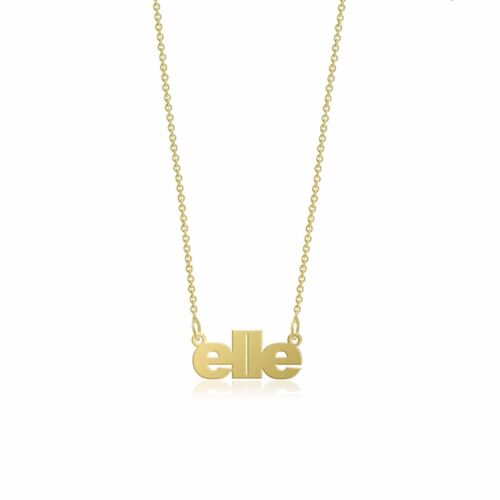 14K Solid Yellow Gold Personalized Custom Name Pendant Rolo Chain Necklace Set 