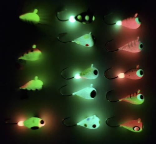 14pk 6mm Glow Tungsten ICE JIGS 2.0g #8 Hook Walleye Crappie Perch Fly Fishing