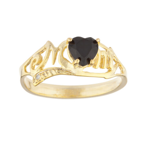 14Kt Yellow Gold Plated Genuine Black Onyx & Diamond Heart Mom Ring 