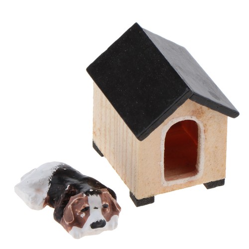 Dollhouse Pets Figurines Miniature Dog Toy /& Doghouse for Fairy Garden Decor