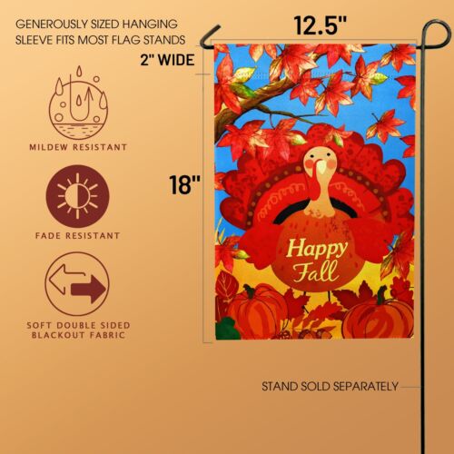 Happy Fall Thanksgiving Turkey Garden Flag Double Sided 12/" x18/"