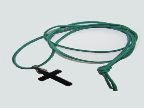 Details about   Green faux suade necklace hematite/gunmetal pendant cross 