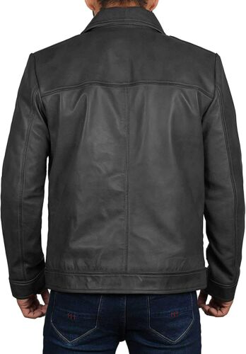 Nuevo auténtico caballero curtidas fabricado a mano Classic cuero negro Biker chaqueta