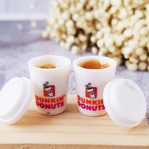 2 Milk Tea Hot Coffee Cup Dunkin Dollhouse Miniatures Drink Beverage Supply Deco