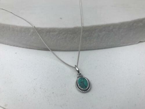 925 Sterling Silver curb chain with the 6x8mm Turquoise stone charm necklace.
