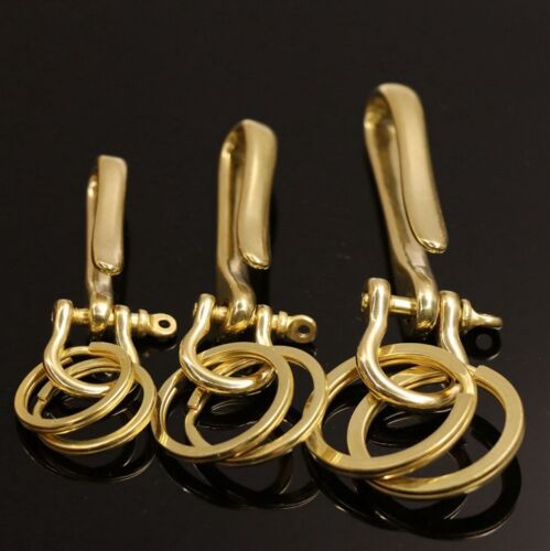 Solid Brass U Shaped KeyChain Key Ring Fob Holder Men/'s Gold Belt Hook Clip New