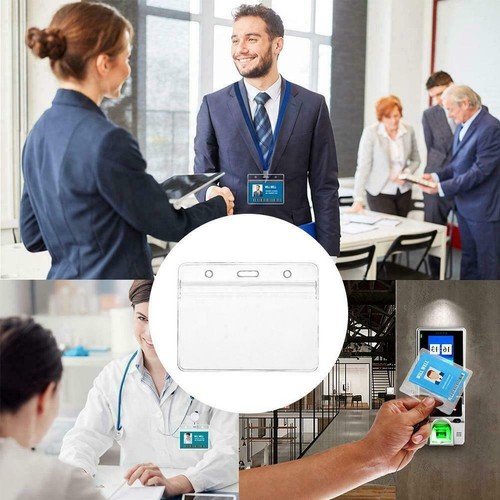 Clear Plastic ID Badge Card Plastic Wallet Pocket Holder Pouchs Portable V1U6