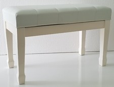 Piano Bench Duet Stool in White High Gloss ~ Faux Leather Padded Seat Storage