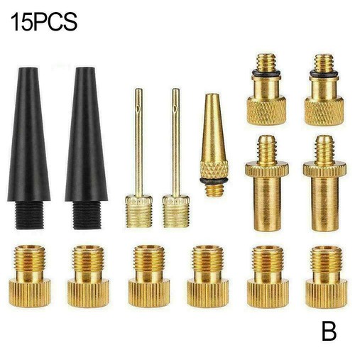 3//15pcs Brass Presta and Schrader Valve Adapter Kit Bike Pump Ball Needle I1T8