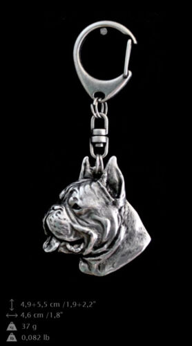 Boxer, cropped silver covered keyring, high quality keychain Art Dog