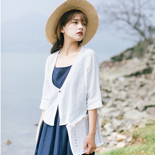 Lady Linen Cotton Short Cardigan Coat Cut 3//4 Sleeve Bolero Shrug Shawl Top Cute