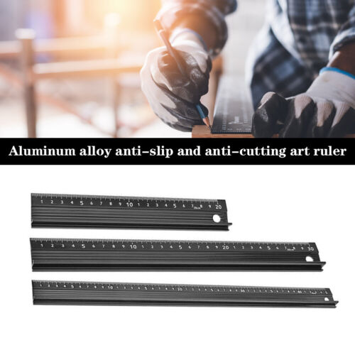 20//30//45cm Black Aluminium Alloy Ruler Marking Metal Safety Cutting School Home