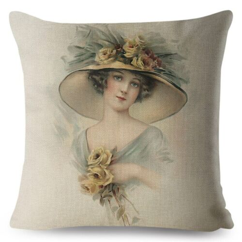 Europe Vintage Woman Lady Girl Print Throw Pillow Cushion Covers Linen Pillow 