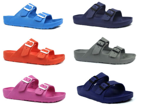 New Women/'s Buckle-Accent Slide Soft Footbed Shower Pool Gym Garden House-8749