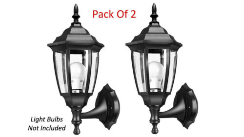 Pack of 2 Outdoor Wall Lantern Sconce With 6-Panel Clear Glass Design