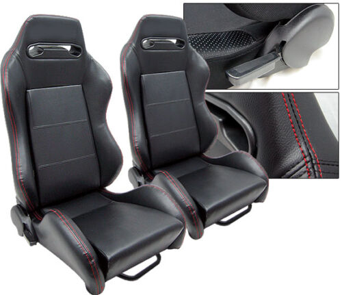 SLIDERS PONTIAC NEW ** 2 BLACK LEATHER RED STITCH RACING SEATS RECLINABLE