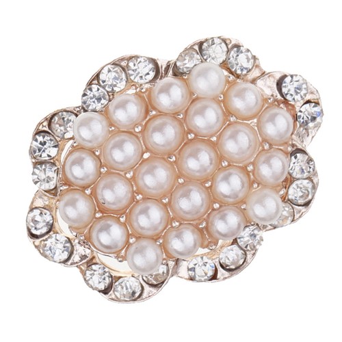 10pcs Gold Flower Rhinestone Pearl Flatback Buttons for Wedding Decor 27mm