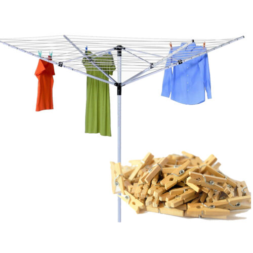 Large  Clothesline Washing Line Drying Rack plus 36 Pack Clothespins Wood 