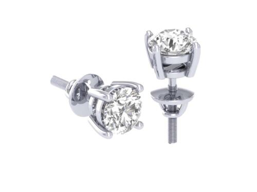 14K White Gold Solitaire Studs Earrings 0.20 Ct Natural Round Diamond Appraisal 
