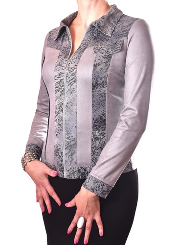 PoshTops Women/'s Top Zip Up Stretchy Ladies Jacket Faux Leather Woman Shirt