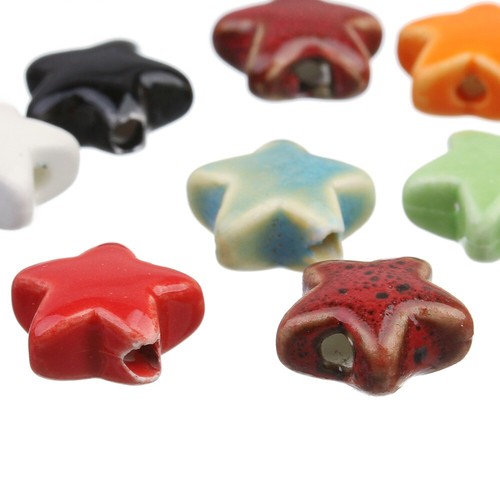 20pcs 14*14mm Ceramic Star Charms Loose Spacer Bead 3mm Hole DIY Jewelry Making