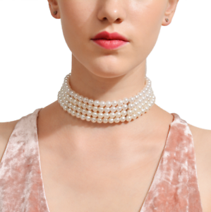 Multi Layer Choker Imitation Pearl Necklace Pearl Collar Pearl Choker B78