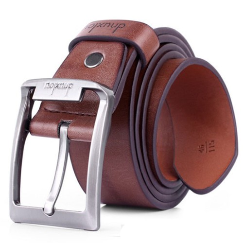 Men/'s Vintga Leather Single Prong Belt Business Casual Dress Metal Buckle