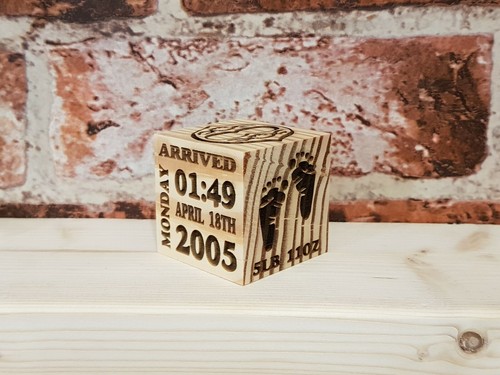 Personalised Wooden Engraved Cube Keepsake Newborn baby gift