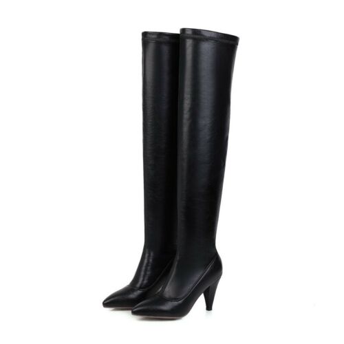 Details about  / Women/'s Pull On Stretch Cone Heel Thigh High Over Knee Long Boots Shoes 34-43