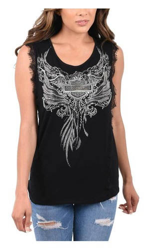 Black Harley-Davidson Women/'s Silver Emblem Embellished Sleeveless Tank Top