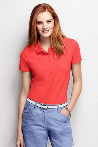 Lands/' End PL 14P//16P - NIP Coral Orange S//S Cotton Pique Knit Polo Shirt