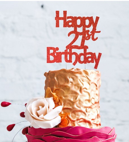 Happy 21st Birthday Cake Topper-Twenty One Cake Topper-paillettes bleu clair