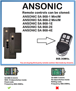 2E ANSONIC SA 868-1E 4E Universal Remote Control Duplicator 868.35MHz. 