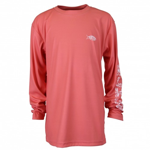 Coral AFTCO Youth Cipher Performance Fishing Sun Shirt Pick Size