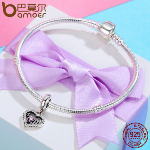 Bamoer 100/% Sterling Silver Charm I love mère dangle /& Rose Zircone Cubique Pour Bracelet