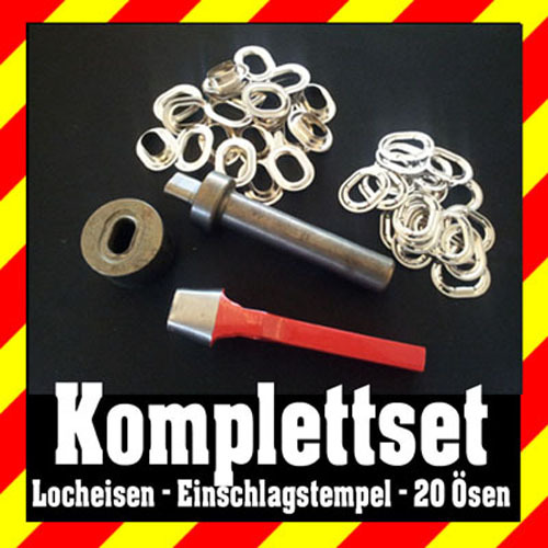 Locheisen+Einschlagstempel+20 oval Ösen vernickelt Planen Ösen Neu 22,5 x 13,5mm