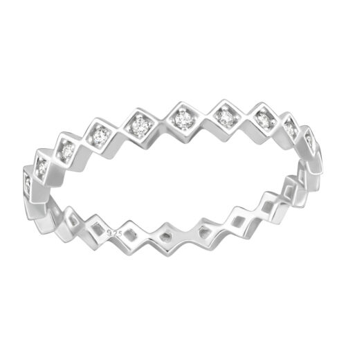 Clear CZ Crystal Triangle Shape Band Sterling Silver Ring 3mm