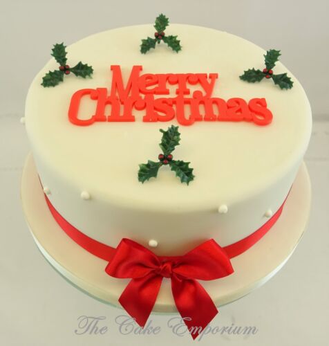 verde rojo Hoja Acebo y cinta de paquete Feliz Navidad para decoración de pasteles oro 