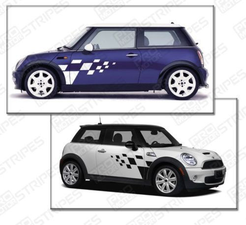 Mini Cooper 2008-2017 Rally Checkered Pattern Side Stripes Decals Choose Color
