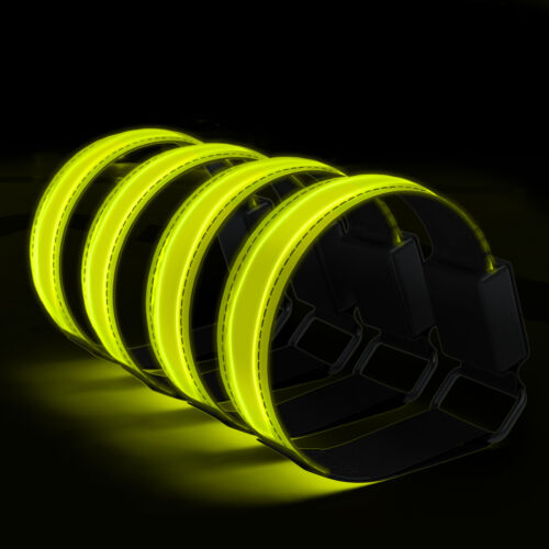 4x LED Leuchtarmband Joggen Reflektorband Blinklicht Sport Armband Gelb