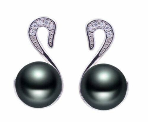 925 plata aretes pendientes con perlas auténticas Black Swan