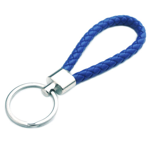 Blue Braided Car Key Chain Key-Ring Holder Organizer Grip Strap Acorn Weave PU
