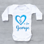 Personalised Name /& Initial Keepsake Blue Love Heart Boys Baby Grow Bodysuit